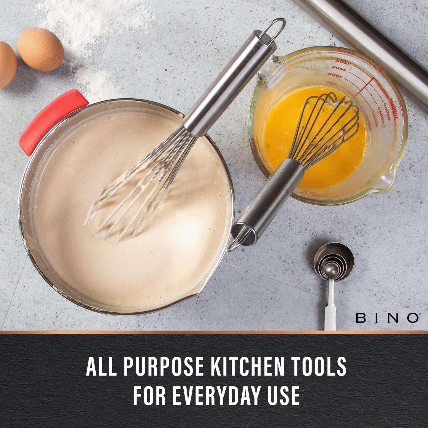 BINO 2-Piece Egg Whisk Set - 10 Inch | Thick Wire Balloon Whisk Set | Manual Egg Beater | Pancake Whisk | Kitchen Whisks for Cooking & Baking | Kitchen Utensils Whisking & Stirring | Kitchen Tools