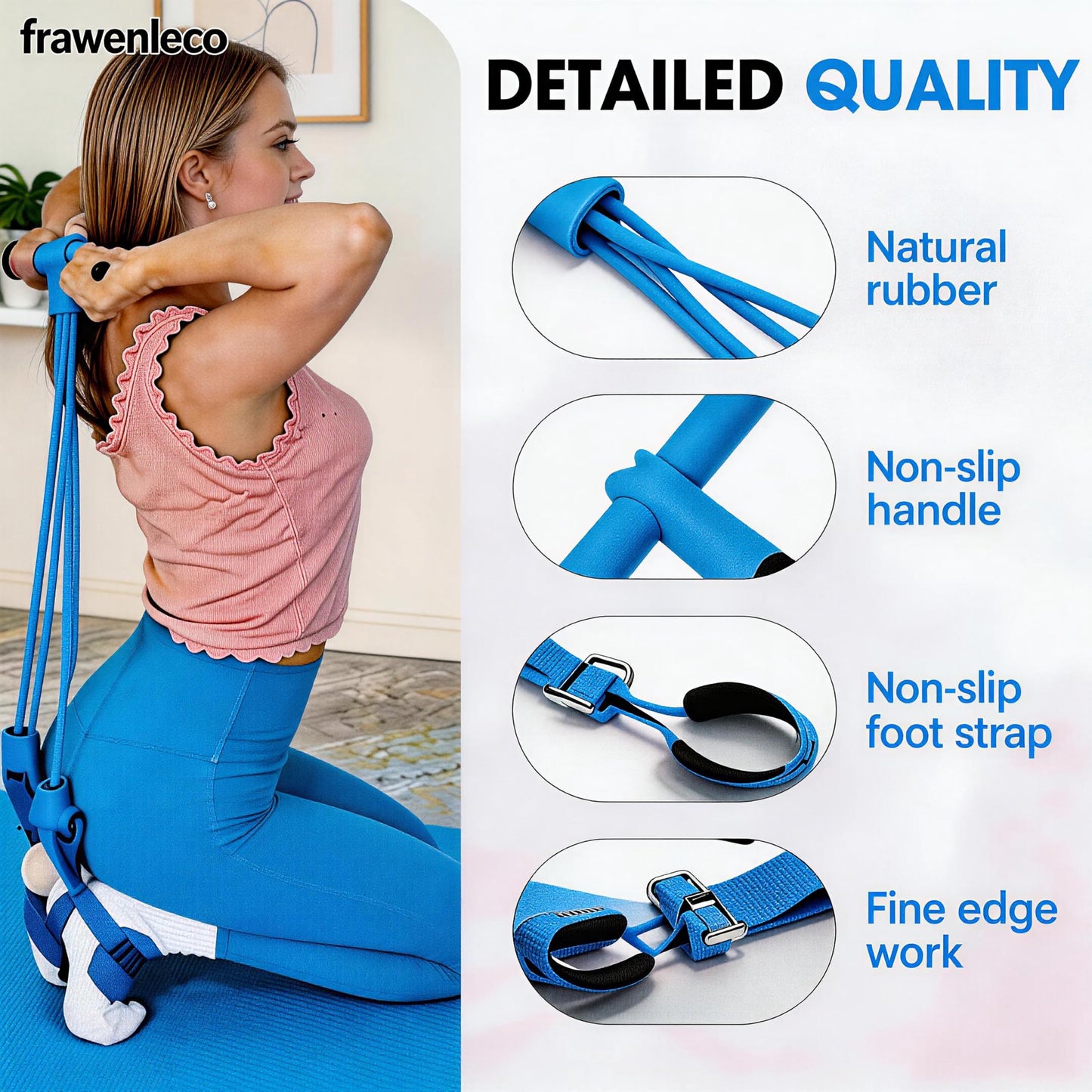 FRAWENLECO Fitness Resistance Bands with 4 Tube Pedal Ankle Puller, Elastic Yoga Pedal Stretch Band for Exercise, AB Training, Sit Up Equipment(Blue)