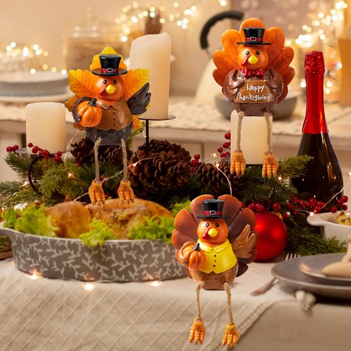JOYIN 3 PCS Thanksgiving Turkey Tabletop Centerpiece Decor, Resin Turkey Figurines, Thanksgiving Decoration, Autumn Decor, Fall Harvest Home Decorations, Indoor Kitchen Decor, Party Supplies