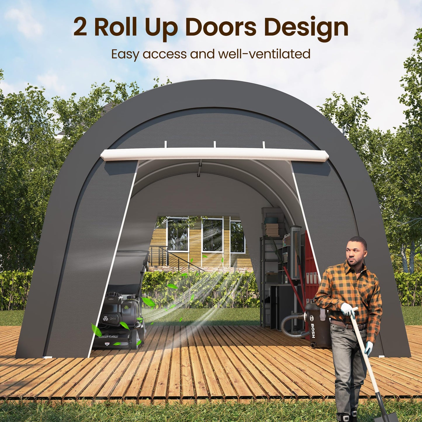Wisteria Lane Heavy Duty Carport with 4 Cloth Bags, All-Weather Car Canopy with 2 Roll-up Doors, Portable Garage Storage Shelter Shed for Boat, Truck, or Garden Tools, 12' x 25'