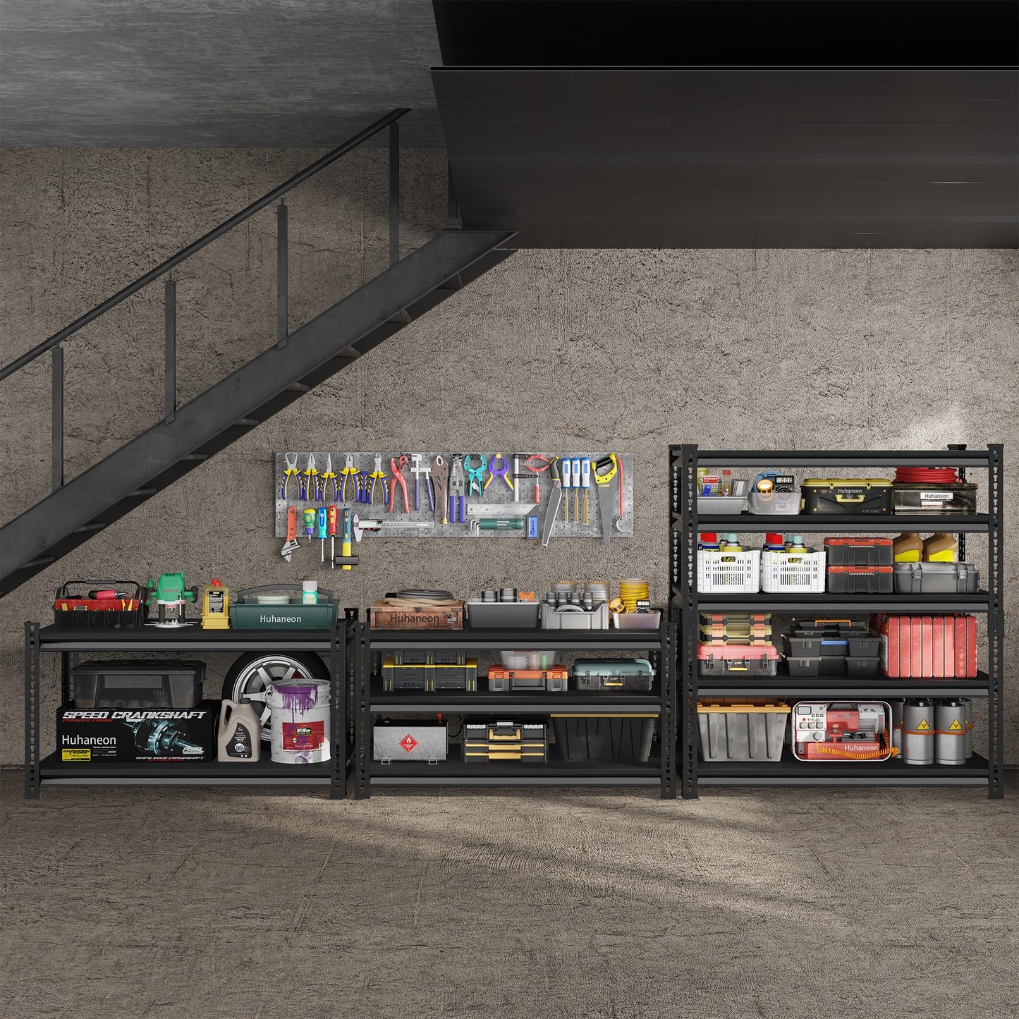 Huhaneon Metal Garage Shelving for Storage - 48'' W 1,410 Lbs Heavy Duty 3 Tier Utility Shelves Freestanding - Adjustable Rack Units for Basement Pantry Kitchen - 48" W x 16" D x 39" H Black