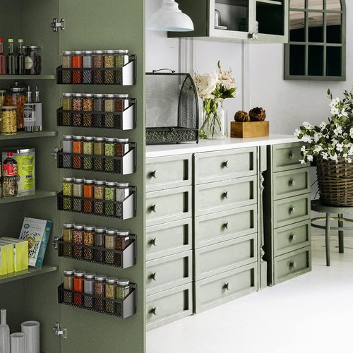 Moforoco Spice Rack - Over Door Pantry Organizer for Cabinet Storage | Black Wall-Mount Shelf
