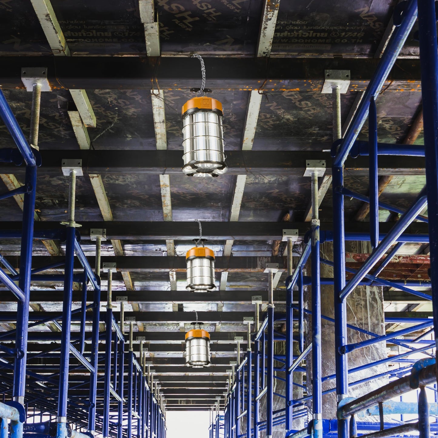 Maxxima High Bay LED Temporary Work Light Fixture - 100 Watt 12000 Lumens, Daylight 5000K, Linkable, Stainless Steel Cage Guard, Easy Latch to Mount, Plug in with Surge Protection