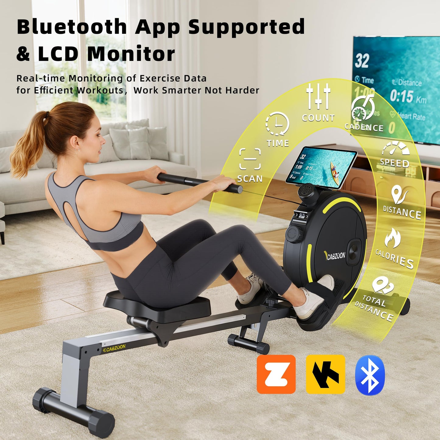 CABZOON Rowing Machines for Home，Magnetic Rowing Machine，Max 265lbs Weight Capacity, Quiet Rower Machine with Tablet Holder，16 Levels of Resistance
