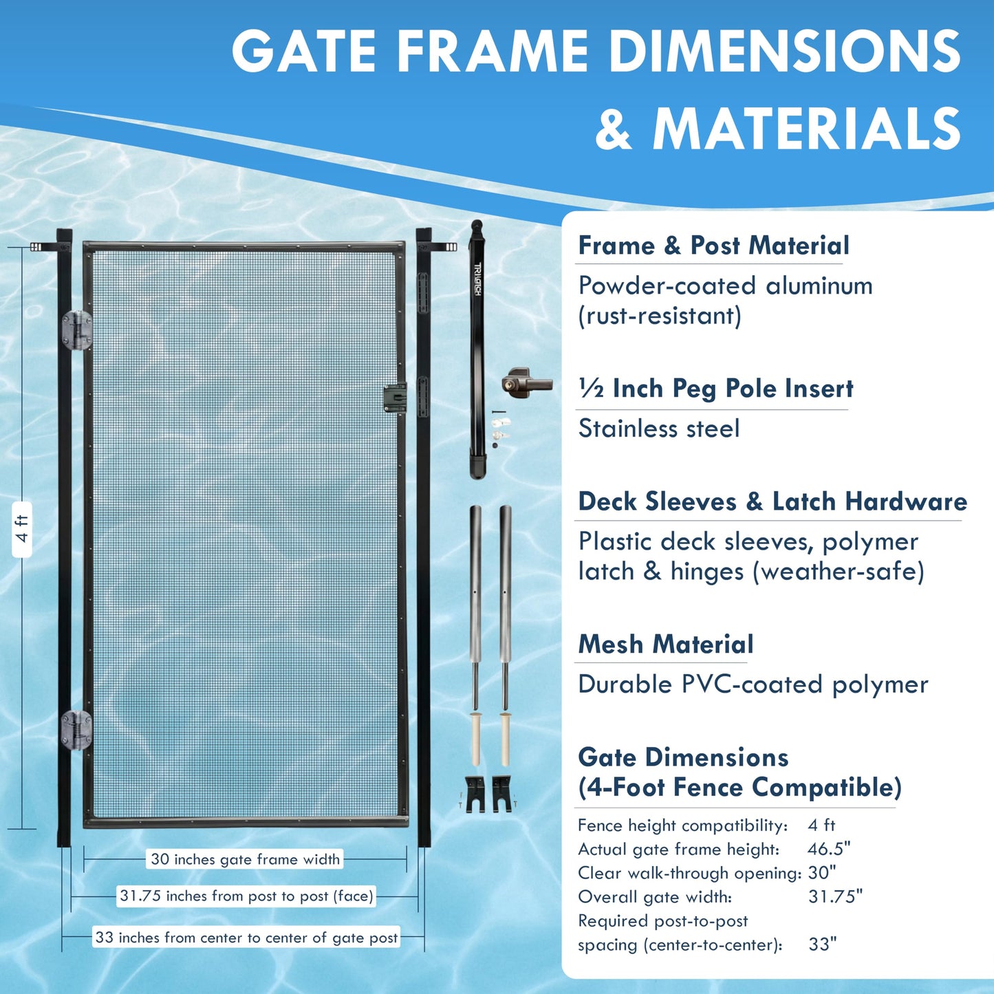 Pool Fence Gate Kit : 4-Foot Black, Self-Closing, Lockable & Ready to Install, Complete DIY Safety Fence Gate