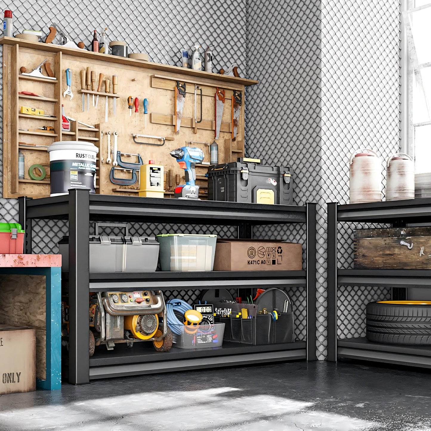 Huhaneon Metal Storage Garage Shelving - 3 Tier 48'' Wide 1,650 Lbs Heavy Duty Utility Shelves Freestanding - Adjustable Rack Units for Kitchen Pantry Basement - 48" W x 16" D x 39" H Black