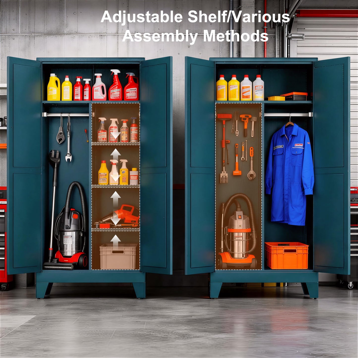 QPRVPTOW 71" H Metal Garage Storage Cabinets,Broom Closet Storage Cabinet,Utility Cabinet,Blue Storage Cabinets