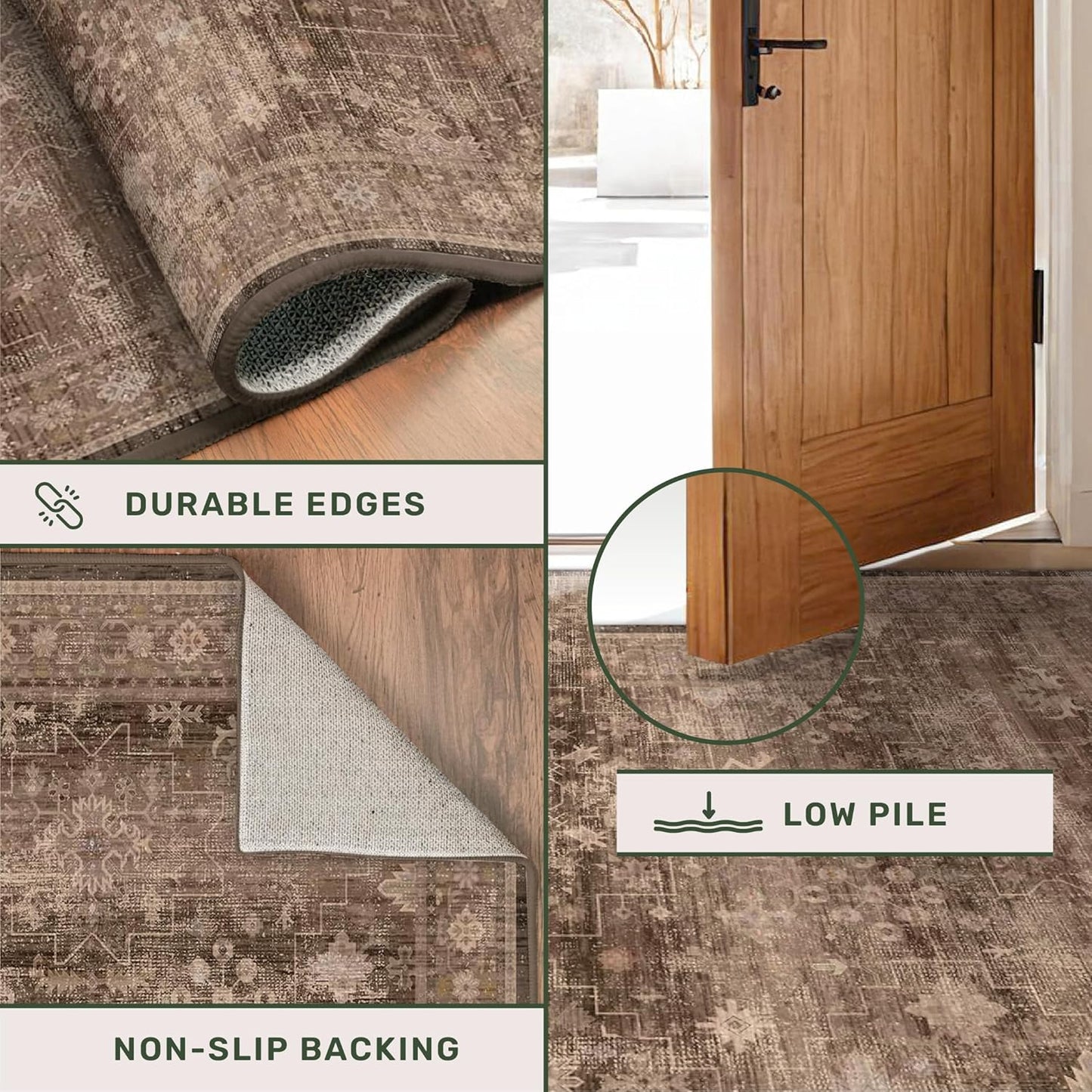 Regine Switzerland Brown Washable Long Runner Rug - Non-Slip Rubber Backing | 2'6"x8' for Hallways & Entryways