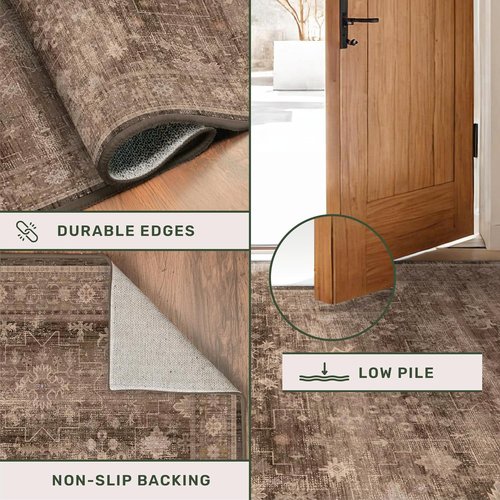 Hazo Haus Brown Boho Washable 3x12 Extra Long Hallway Runner Rug - Waterproof, Non-Slip & Stain Resistant
