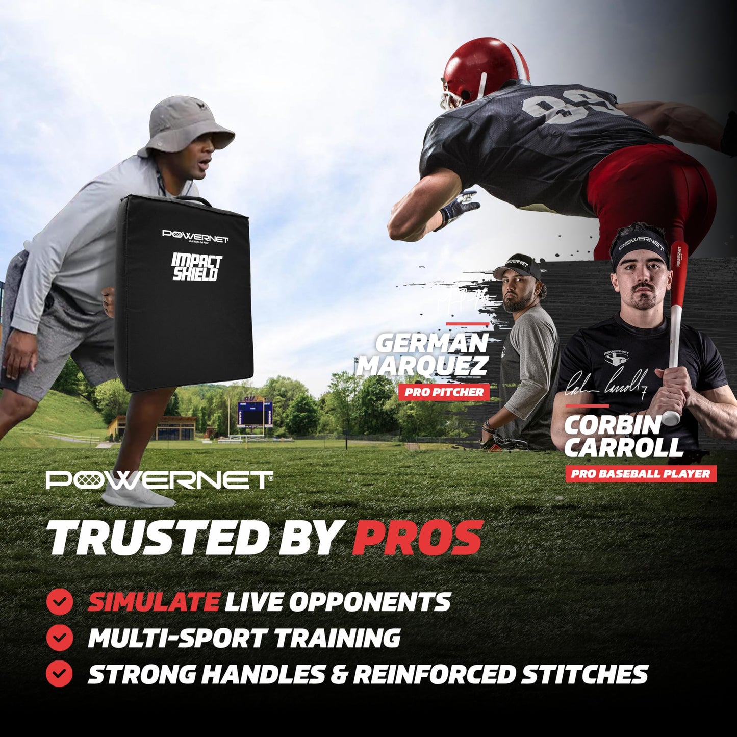 PowerNet Impact Shield, Heavy Duty Impact Pad for Contact Sports - Football, Basketball, Soccer, Rugby & Martial Arts Training Equipment, Durable Sports Pad with Multi-Handle Grips