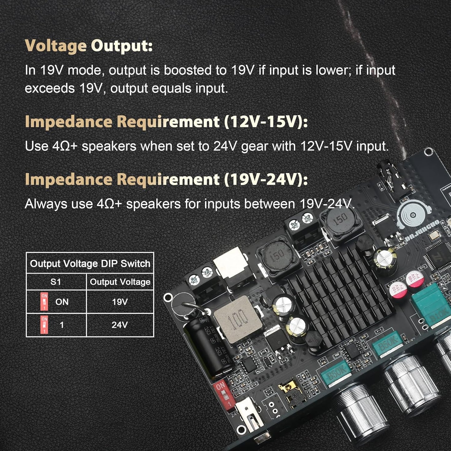 TW100U 100W 5.3 TPA3116D2 (19V/24V), 12-24V Mono Bluetooth Amplifier Board, Digital Power Amp Module with Built