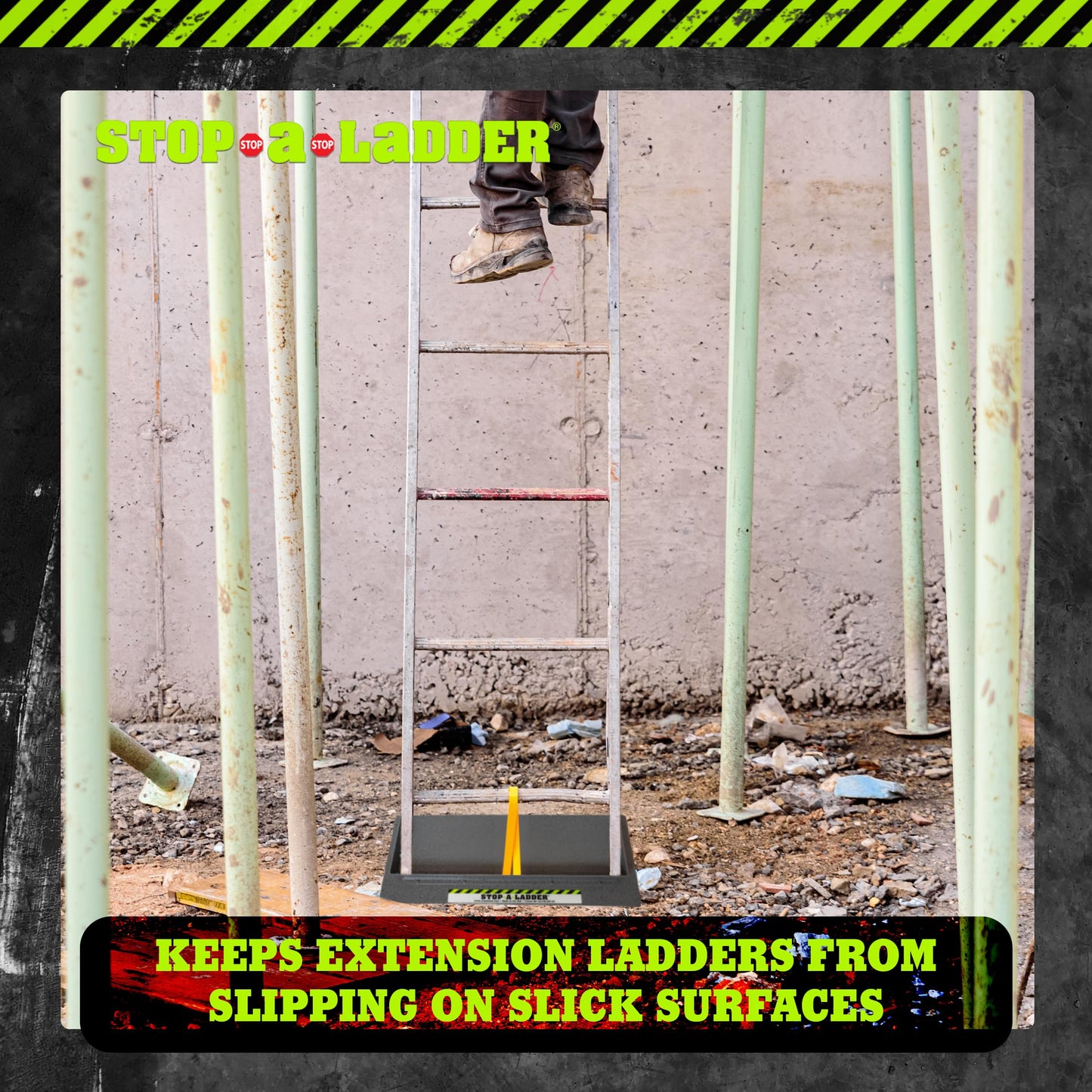 Stop-A-Ladder | Ladder Safety Device Prevents Slipping on Slick Surfaces | Fits Extension Ladders Up to 21” Wide | Lightweight, 6 lb Foam Grip with Adjustable Strap | Ladder Grip