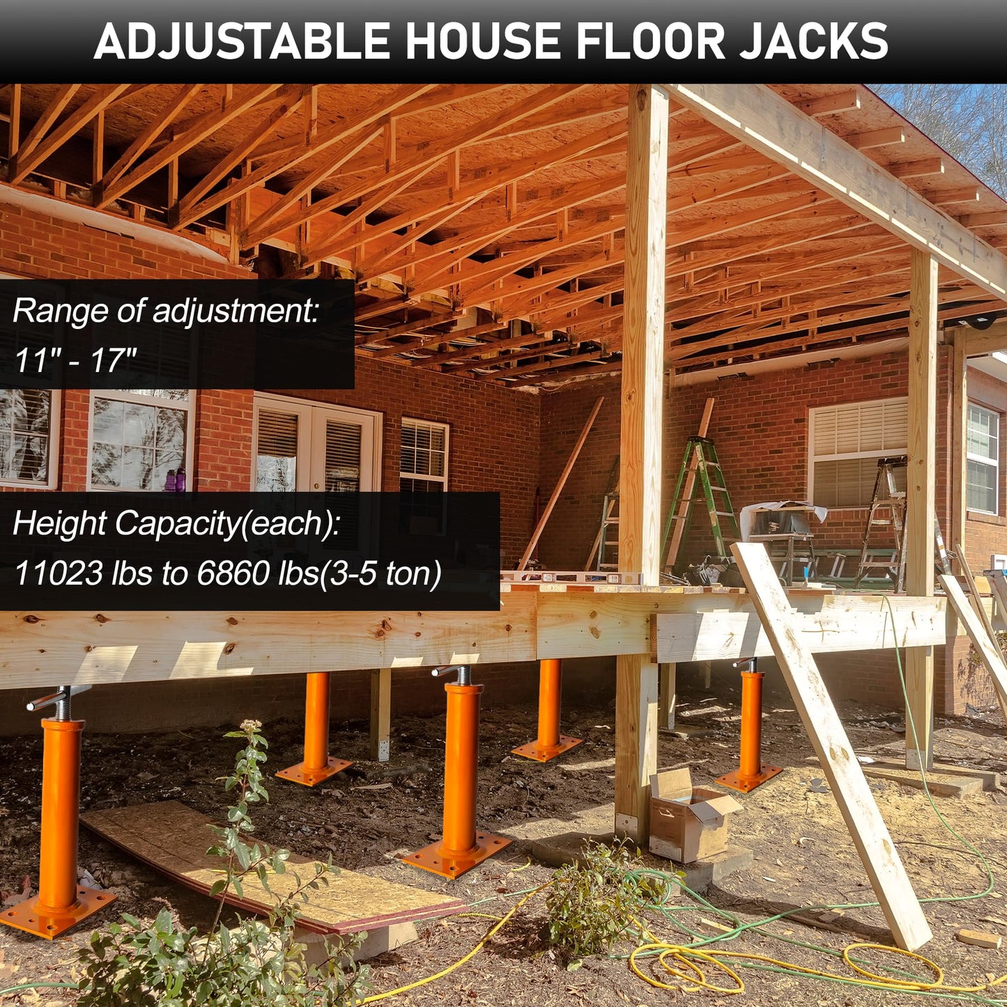 House Jacks for Leveling, 11"-17" Adjustable House Jack Post Basement Floor Jack, Floor Joist Jack Steel Telescoping Jacks, Heavy Duty House Foundation Jacks for Leveling Crawlspace Permanent