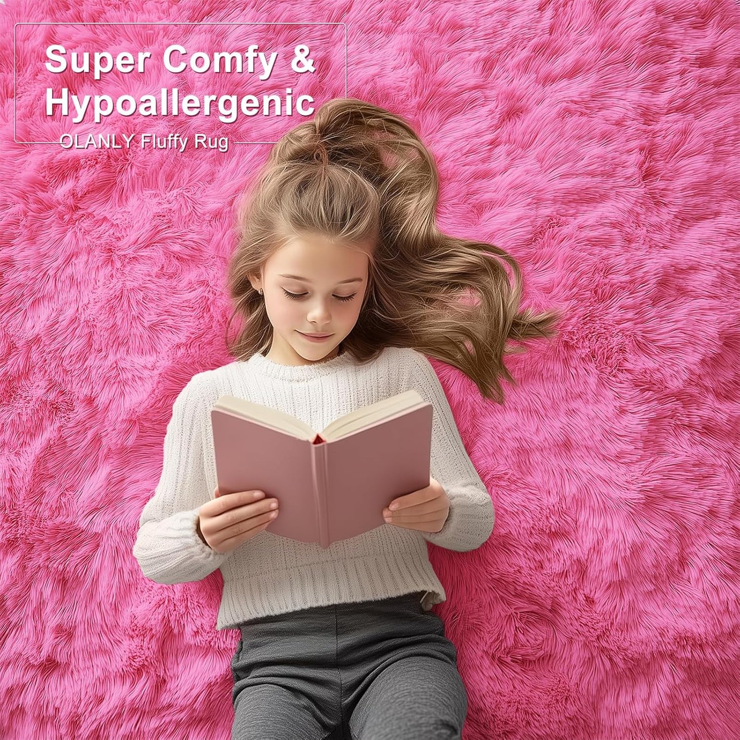OLANLY Soft Fluffy Shaggy Runner Rug - Machine Washable 2x6 for Hallway, Bedroom & Nursery | Hot Pink Decor