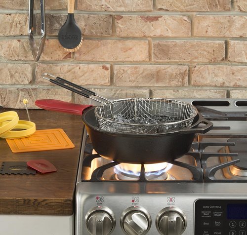 Lodge 5 Quart Pre-Seasoned Cast Iron Deep Skillet - Versatile Cooking for Oven, Stove & Grill - Black