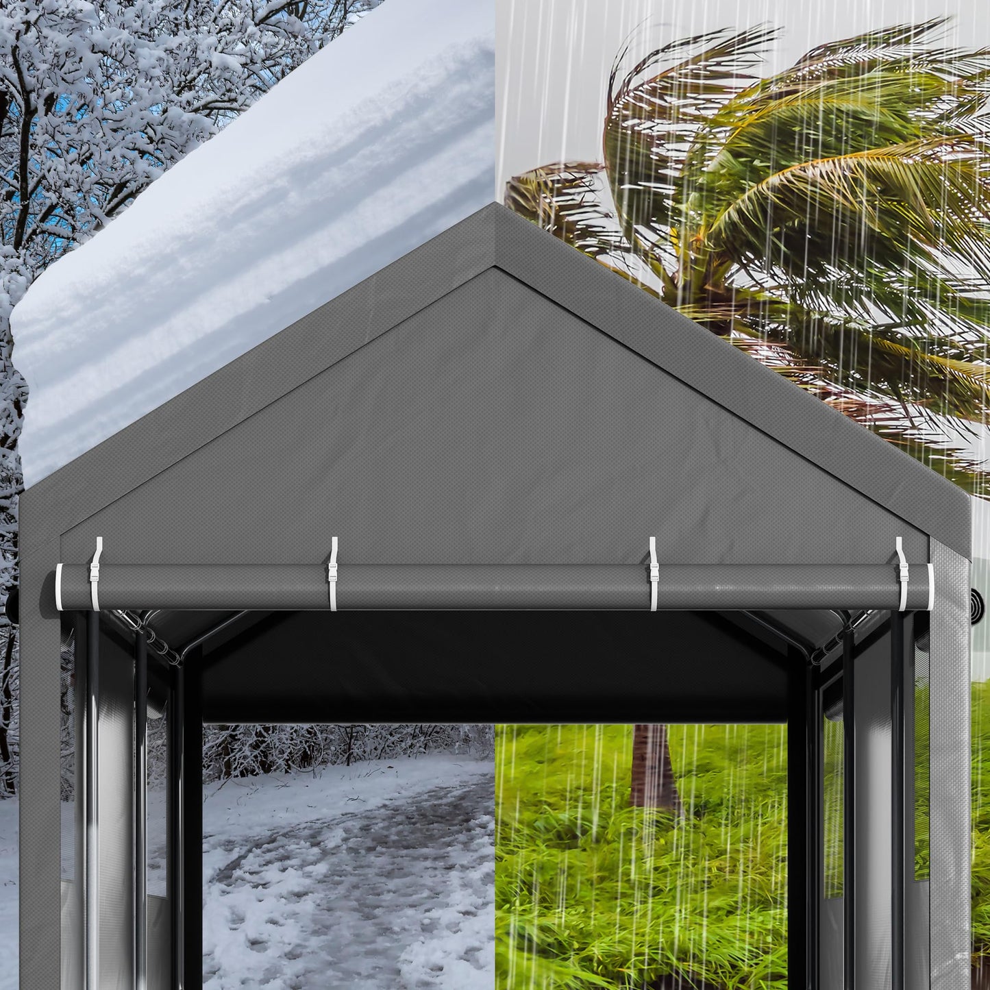 Nuturelly 10x20 FT Carport, Heavy Duty Carport Canopy with Roll-up Windows, Portable Garage with Removable Sidewalls & Doors, Car Canopy with All-Season PE Tarp for Car, Truck, Boat, Gray