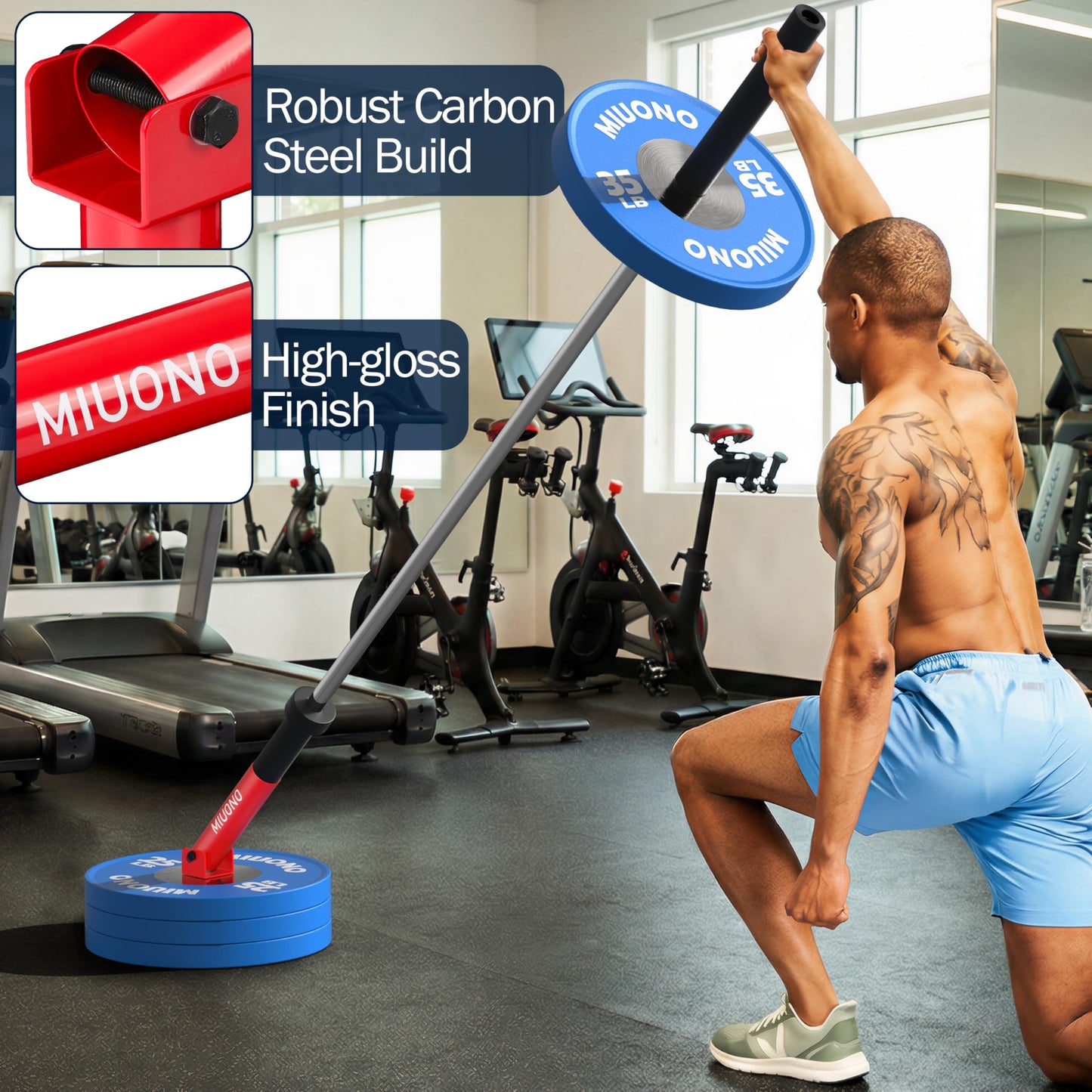 MIUONO Landmine Attachment for Barbell, T Bar Row Attachment Fit for 2" Olympic Bar, Full 360° Swivel for Back or Full-Body Workout Home Gym Equipment (Red)