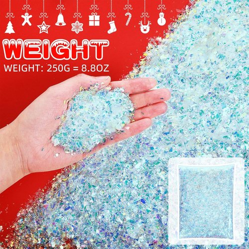 Aoriher Blue Glitter Fake Snow - Sparkling Artificial Snow for Christmas Crafts & Winter Decor | 0.55 lb