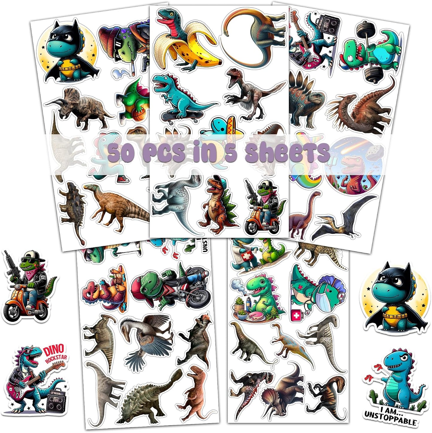 WESILY Pack 50 PCS Dinosaur Stickers Cute Kawaii Animal Vinyl Decals Waterproof Decor Party Favors Water Bottle Luggage