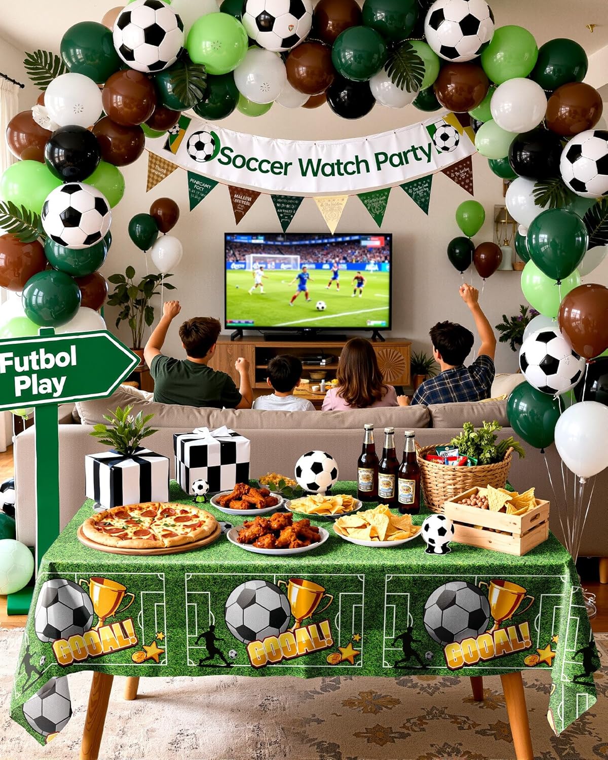Pureegg Soccer Tablecloths - Disposable 10 Pack for Soccer Birthday Parties | 54 x 108 Inch, Green & White