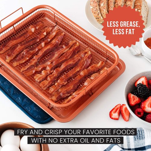 Chef Pomodoro Air Fryer Tray - Copper Crisper Tray & Baking Pan Set for Oven | 2-Piece Rectangle