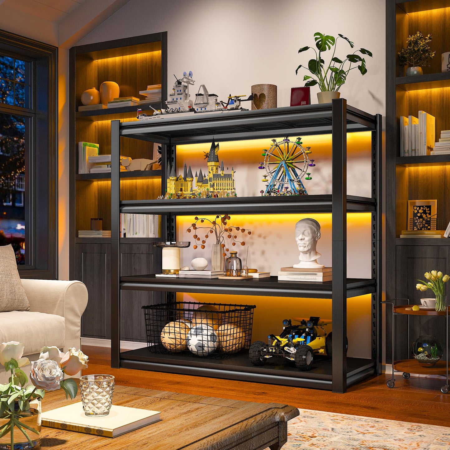 Raybee 40" W Garage Shelving, Storage Shelves 56.9" H, Metal Shelving Heavy Duty Load 1600LBS, Adjustable Metal Shelves for Storage Pantry Kitchen 40" W x 19.1" D x 56.9" H