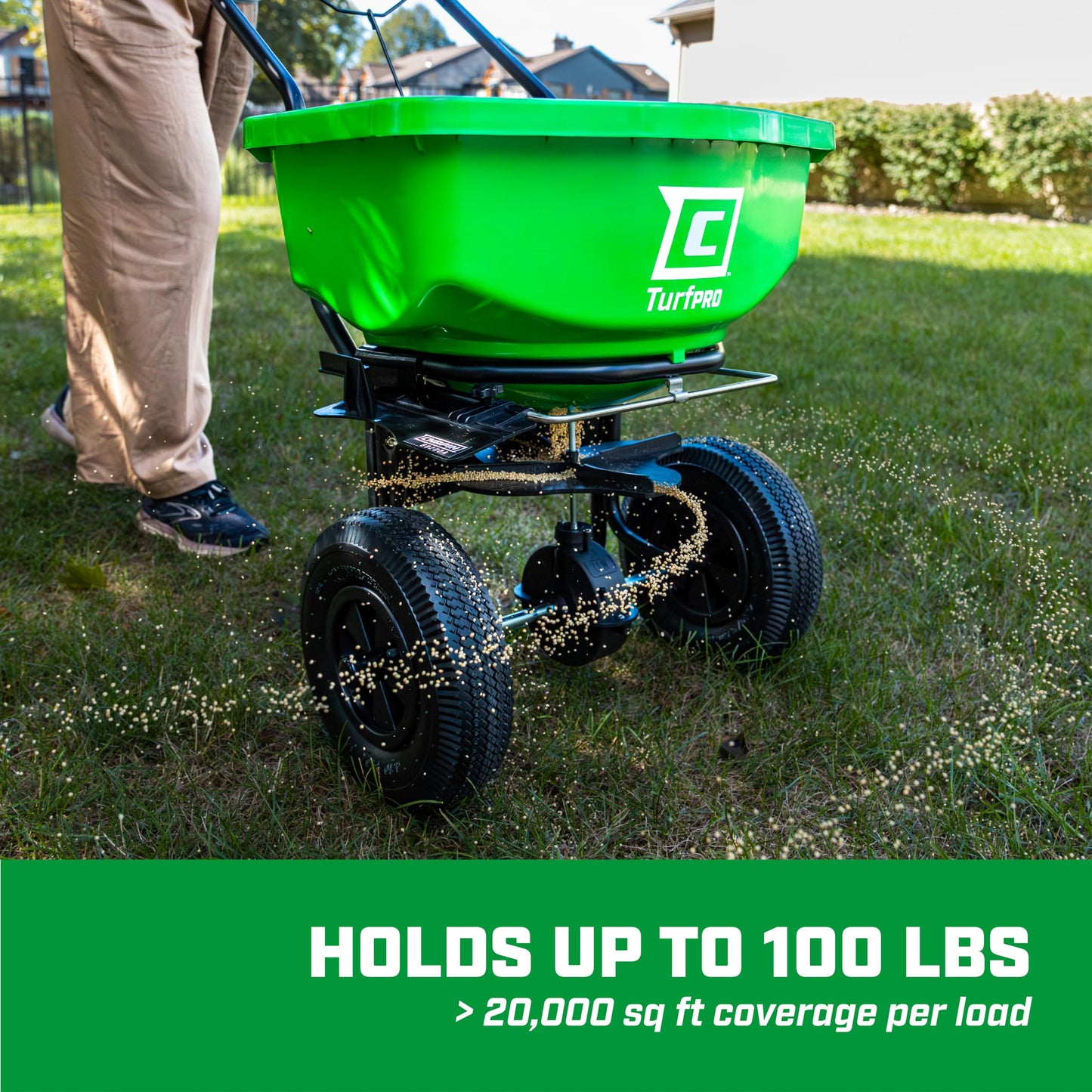 Chapin 89400C Spreader, Lawn and Garden, 100Lbs, Contractor, TurfPro, Stainless Steel, Pull Behind,12" Tires, Weather-Proof, Poly Hopper, Side- Adjust Lever, Spreads Fertilizer and Seeds,