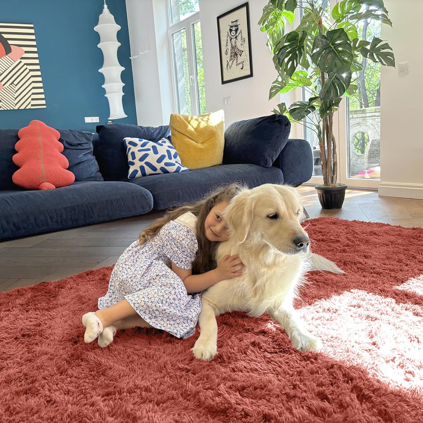 OLANLY Runner Rugs - Soft, Machine Washable Shaggy Carpet for Hallway & Bedroom | Rust Red, 2x5 ft