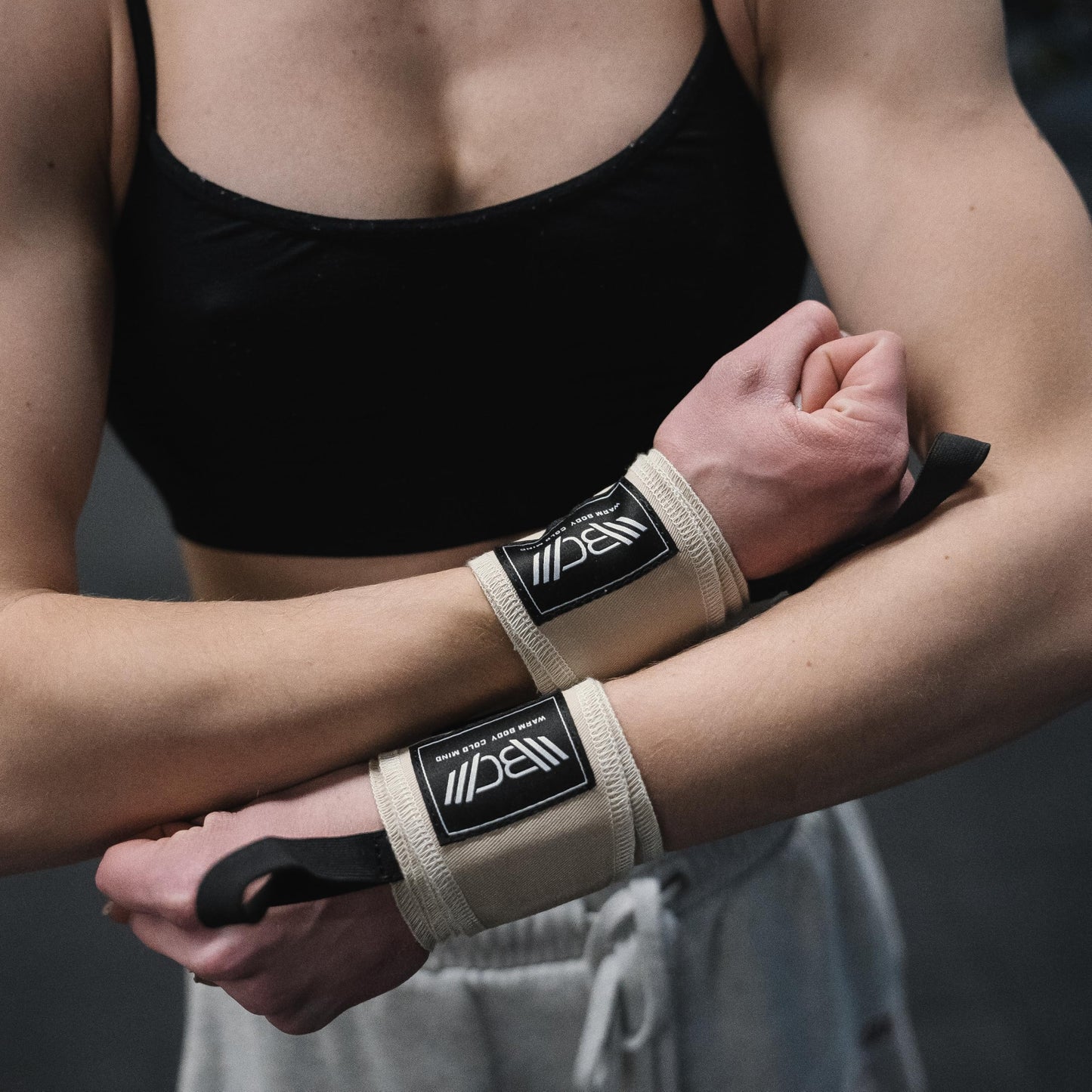 WARM BODY COLD MIND - Premium Cotton Weight Lifting Wrist Wraps for Cross Training, Powerlifting, Deadlift, Weightlifting, Gym, Wrist Straps, Workout, Fitness, Heavy-Duty Support (Light Beige)
