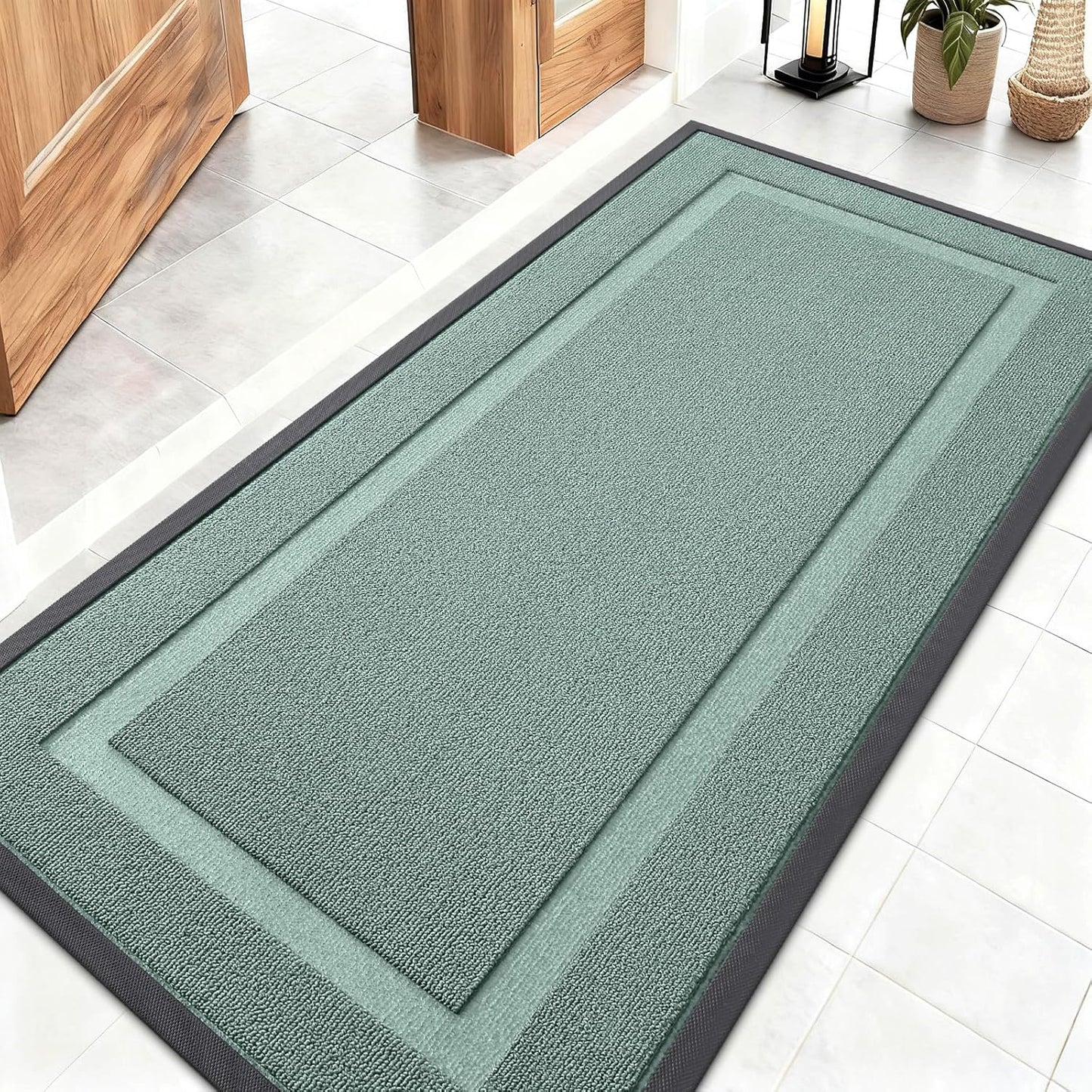 OLANLY Indoor Outdoor Front Door Mat - Waterproof All-Season Doormat, Easy Clean, 47x23, Grayish Green