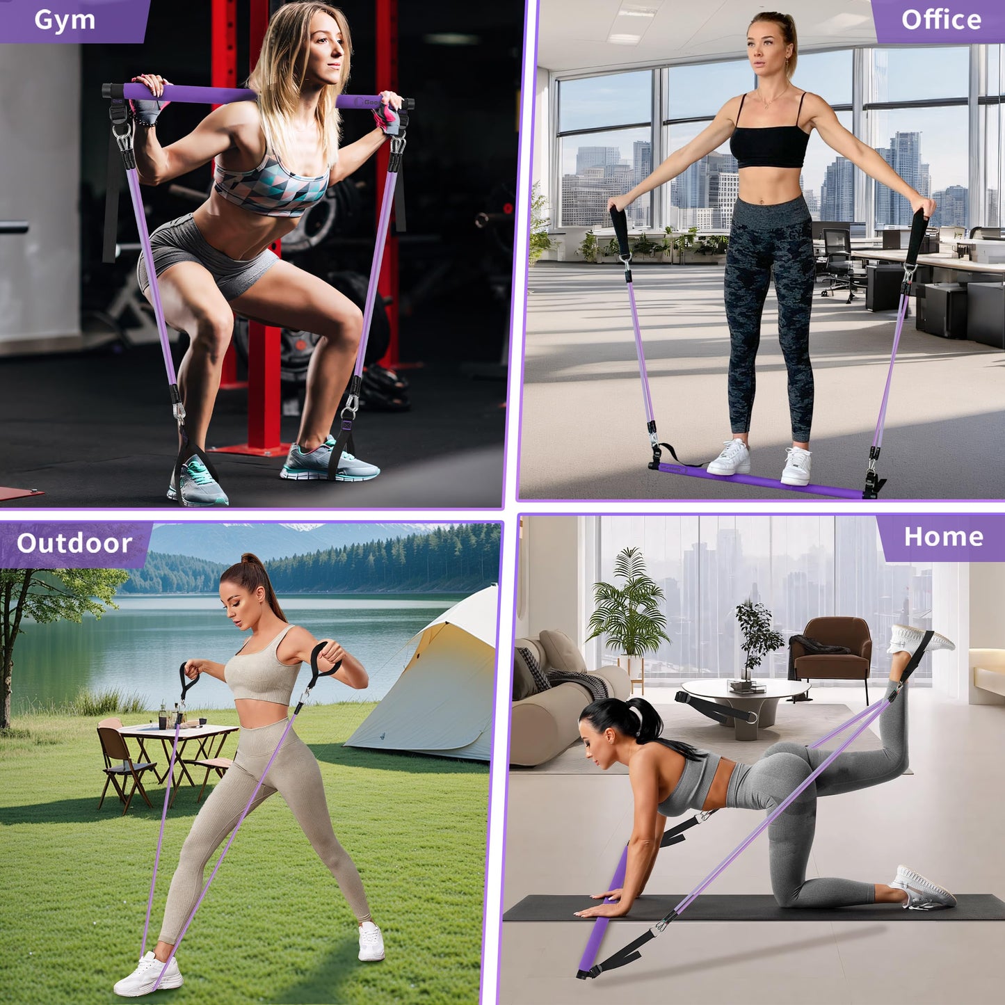 Goocrun Pilates Bar Kit with Resistance Bands for Men and Women - 3 Set Exercise Resistance Bands - Portable Multifunctional Home Gym - Supports Full-Body Workouts – with Fitness Poster and Video