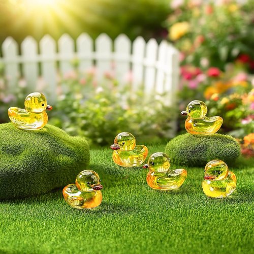 H&D Hyaline & Dora Mini Yellow Glass Duck Figurines - 6 Pcs Collectible Sculptures for Home Decor | 1.3 x 1 Inch