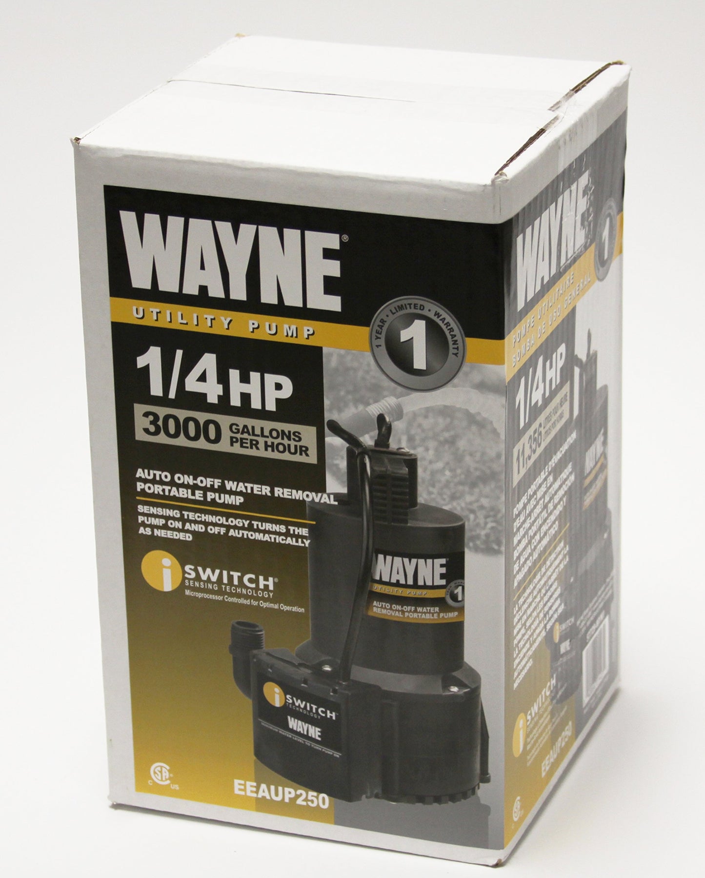 WAYNE EEAUP250 1/4 HP Reinforced Thermoplastic Submersible Multi-Use Pump, Black