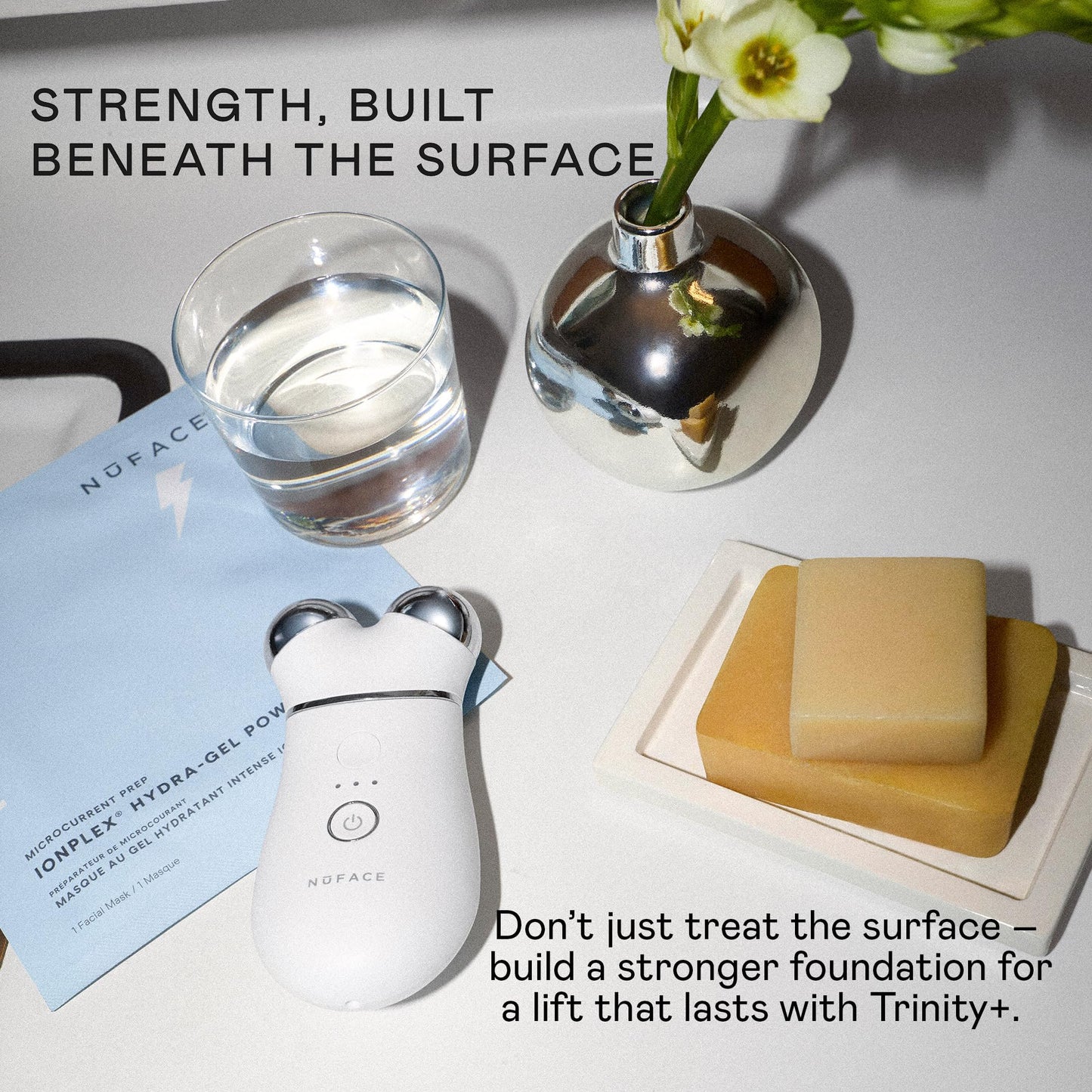 NUFACE Trinity+ Facial Massager - Face Firming & Toning Device for Lines & Wrinkles Treatment - FDA-Cleared Wrinkle Reducer + Lip & Eye Attachment + Aqua Gel Activator - 3 Frequency Microcurrent