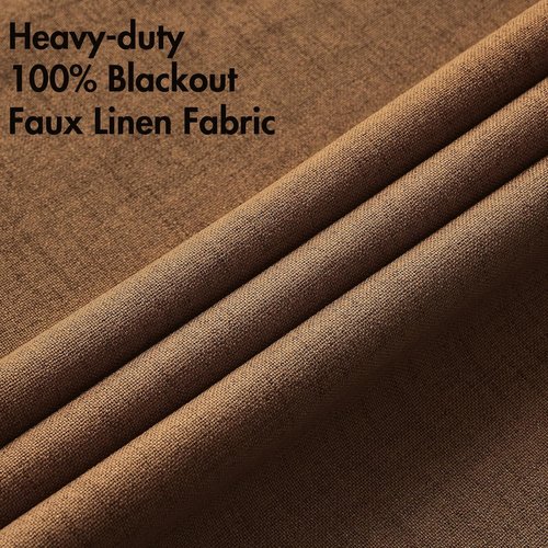 MIULEE Blackout Linen Curtains - 100% Thermal Insulated Room Darkening Drapes | Brown, 52 x 72 Inch (2 Panels)