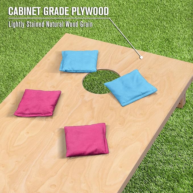 GoSports Regulation Size Wooden Cornhole Set with Natural Wood Finish - Includes Carrying Case