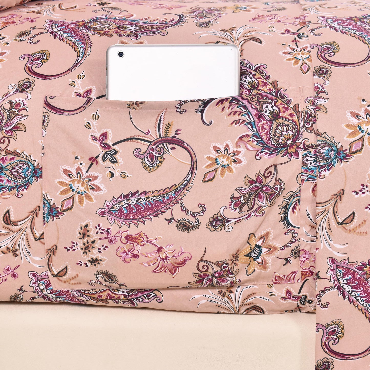 Elegant Comfort Softest and Coziest 6-Piece Sheet Set - 1500 Premium Hotel Quality Microfiber - Deep Pocket, Wrinkle Resistant 6-Piece Paisley Pattern Bed Sheet Set, King, Paisley Coral