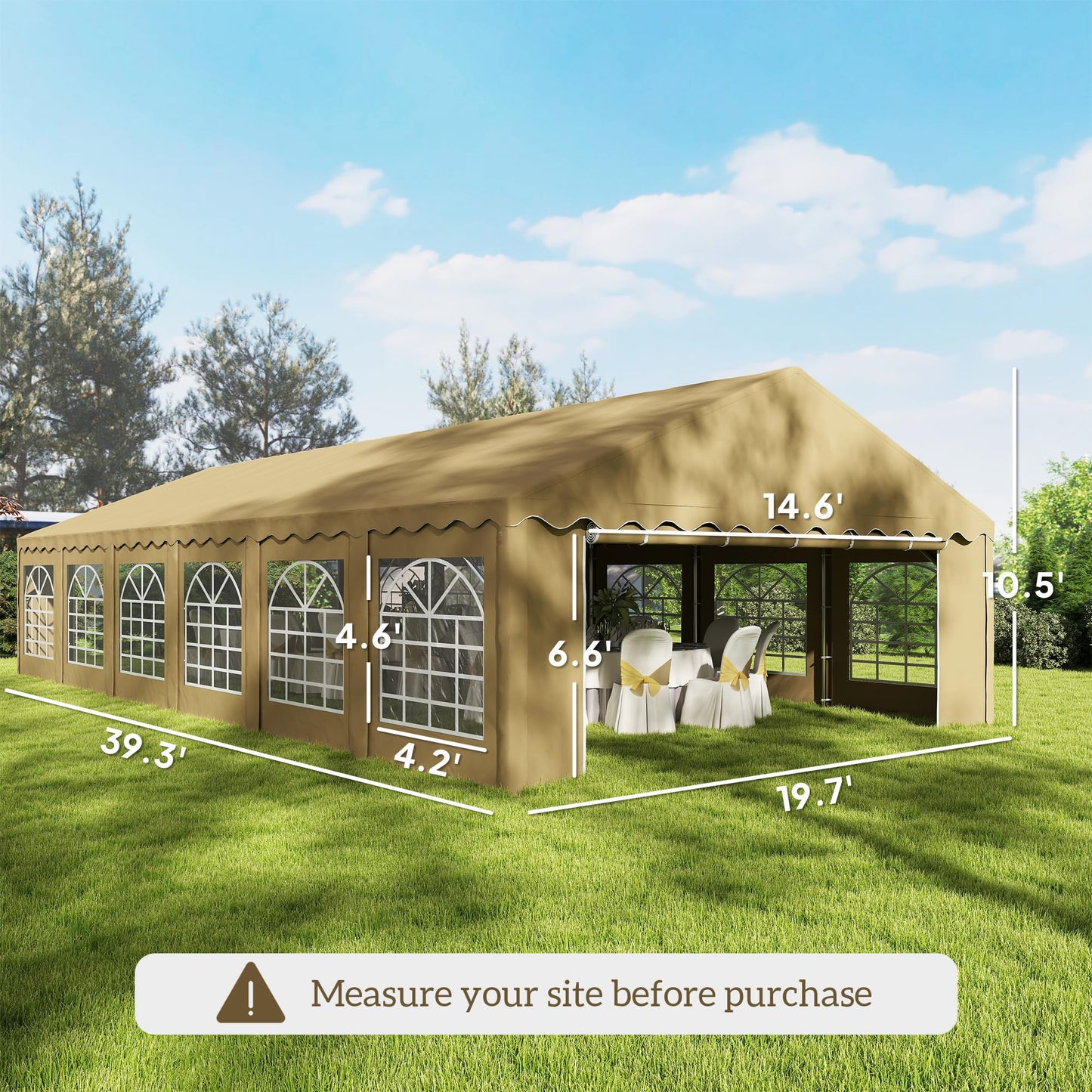 Outsunny 20' x 40' Heavy Duty Party Tent, Galvanized Outdoor Canopy Tent Large Event Shelter with Removable Sidewalls, 12 Windows and 2 Doors, Tents for Parties, Wedding, Events, BBQ Grill, Brown