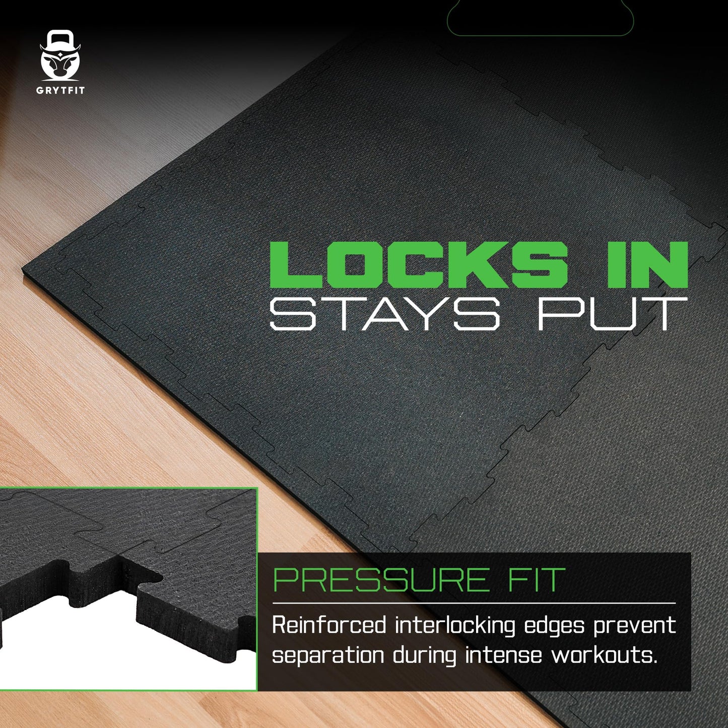 Grytfit Interlocking Rubber Floor Tiles 12MM – Heavy Duty 100% Rubber Gym Flooring for Home Gym, Garage, Workout Room, Equipment Mats, Indoor/Outdoor Mats, Gray Fleck 4-Pack 22.5"x22.5"