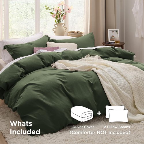 Bedsure Olive Green Duvet Cover Set - King Size 3-Piece Extra Soft Cotton-Like Polyester Bedding, 104x90 Inches with Zipper Closure & 2 Pillow Shams