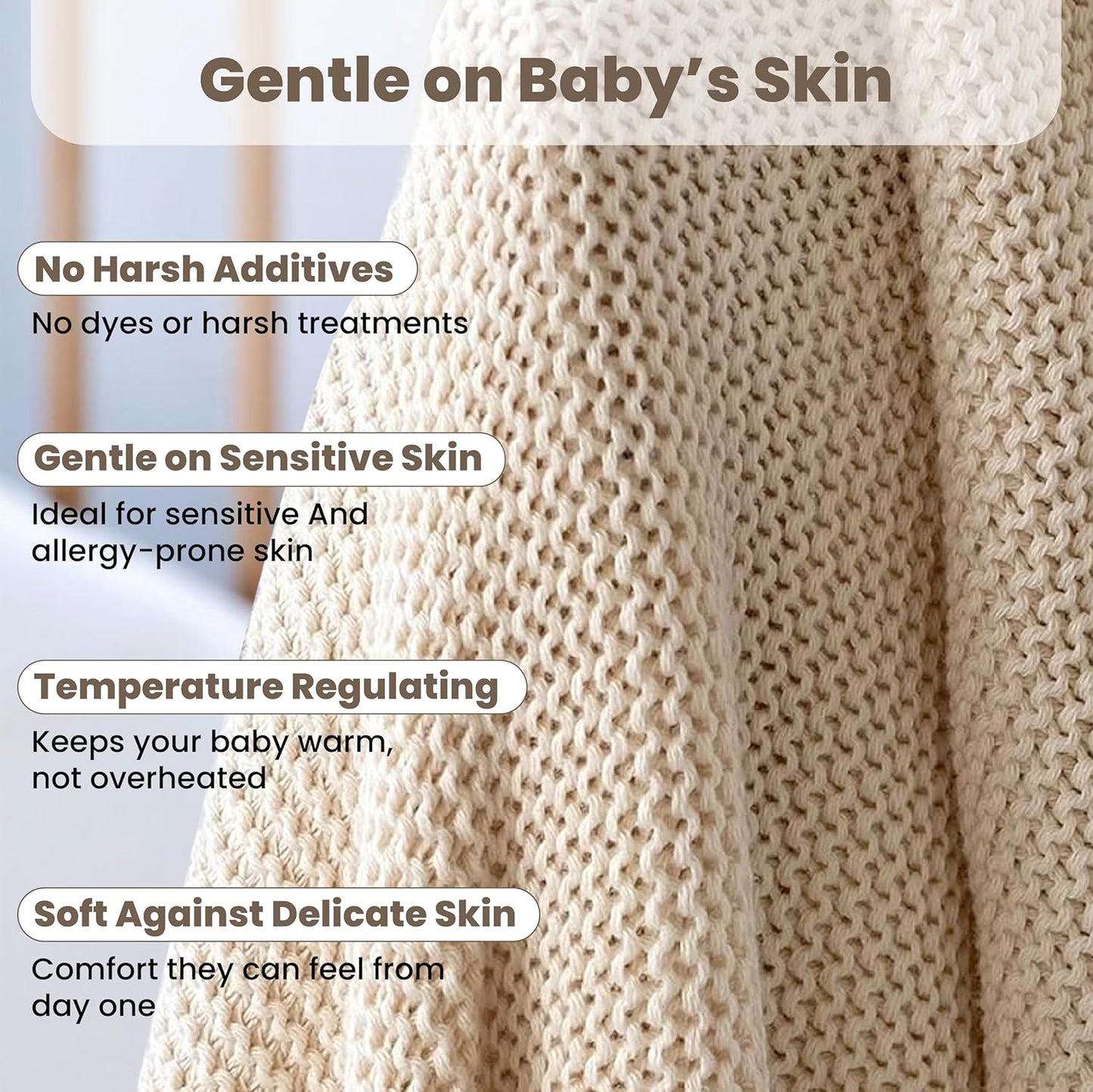 Organic Cotton Baby Blanket by [Brand Name] - Soft Knitted Swaddle for Newborns | Gift Box Included, 30"x40", Stone