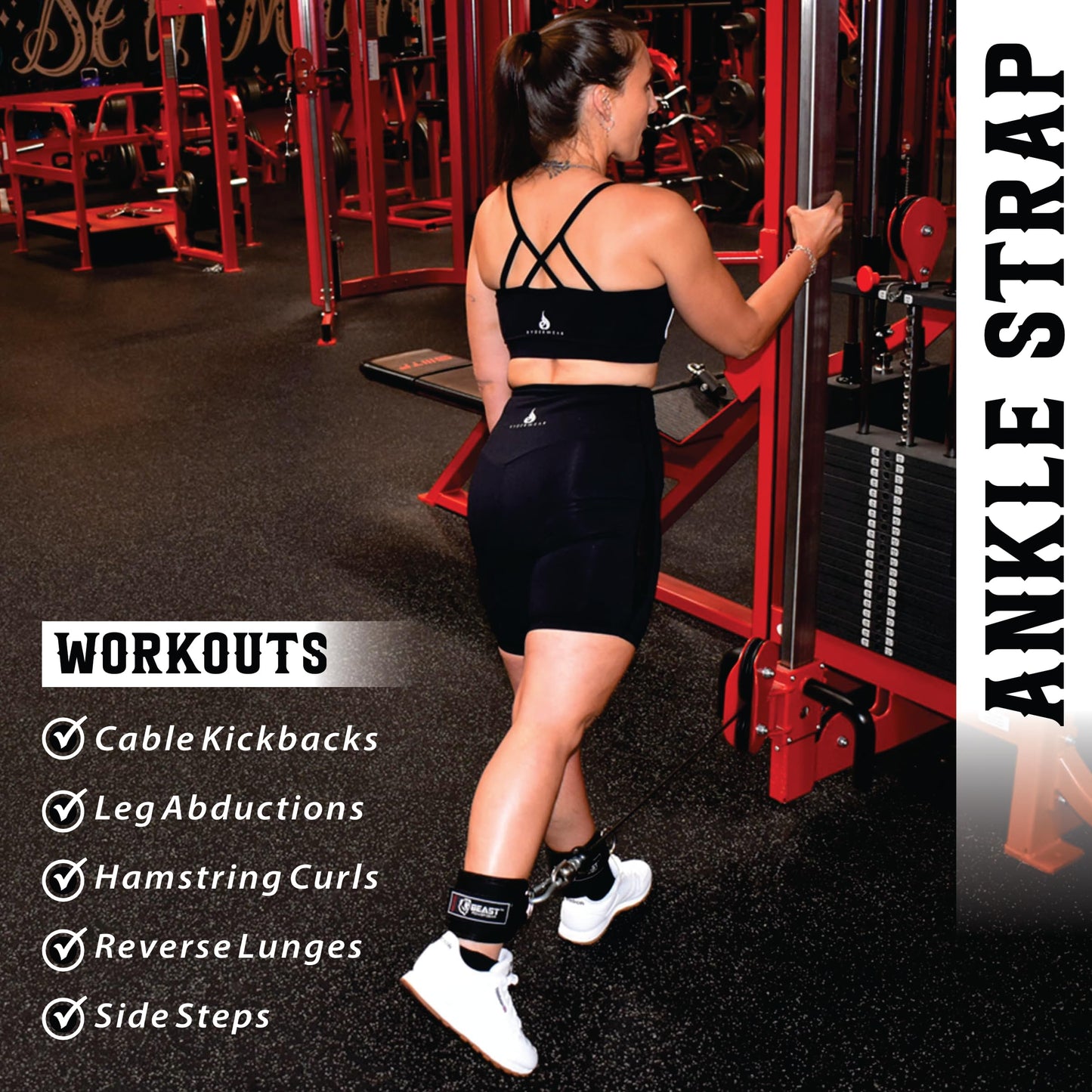 Beastpowergear Padded Ankle Strap for Cable Machine, Kickbacks, Glutes, Abs and Hip Workouts, Leg Extensions Adjustable Ankle Strap for Men Women (Black Pair)