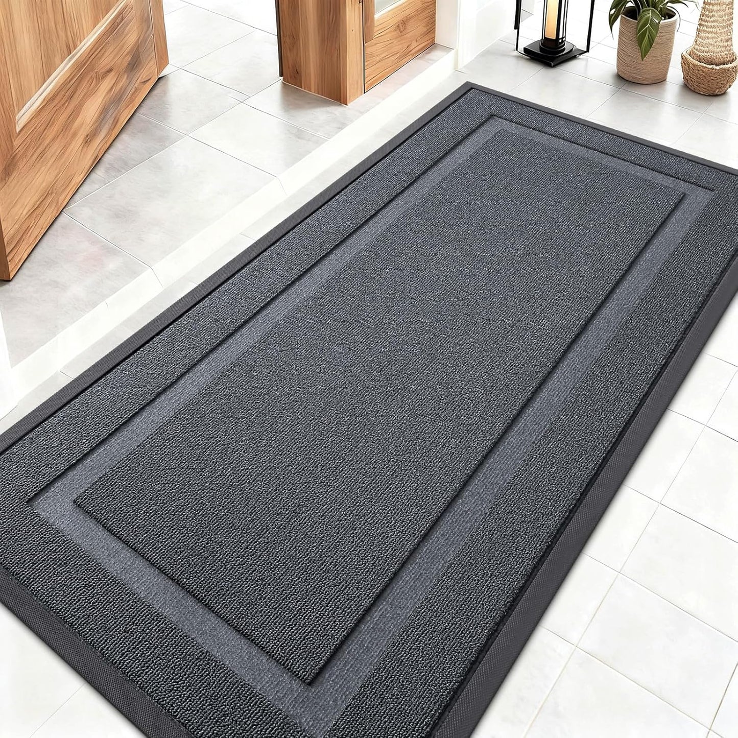 OLANLY Waterproof Front Door Mat - All-Season Indoor/Outdoor Doormat, Easy Clean, 47x23, Charcoal Gray