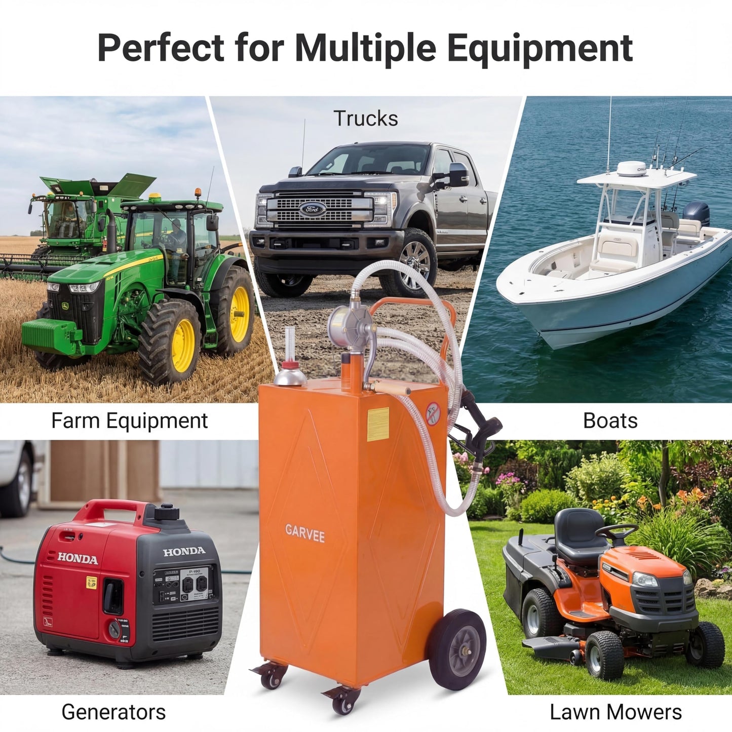 Patikuin 30 Gallon Heavy-Duty Steel Fuel Caddy with Manual Rotary Pump – Portable Gasoline & Fuel Transfer Tank – Reinforced 4-Wheel Design for Trucks, Boats, ATVs, Lawn Mowers, Farm Equipment – Reinforced 4-wheel design - Orange