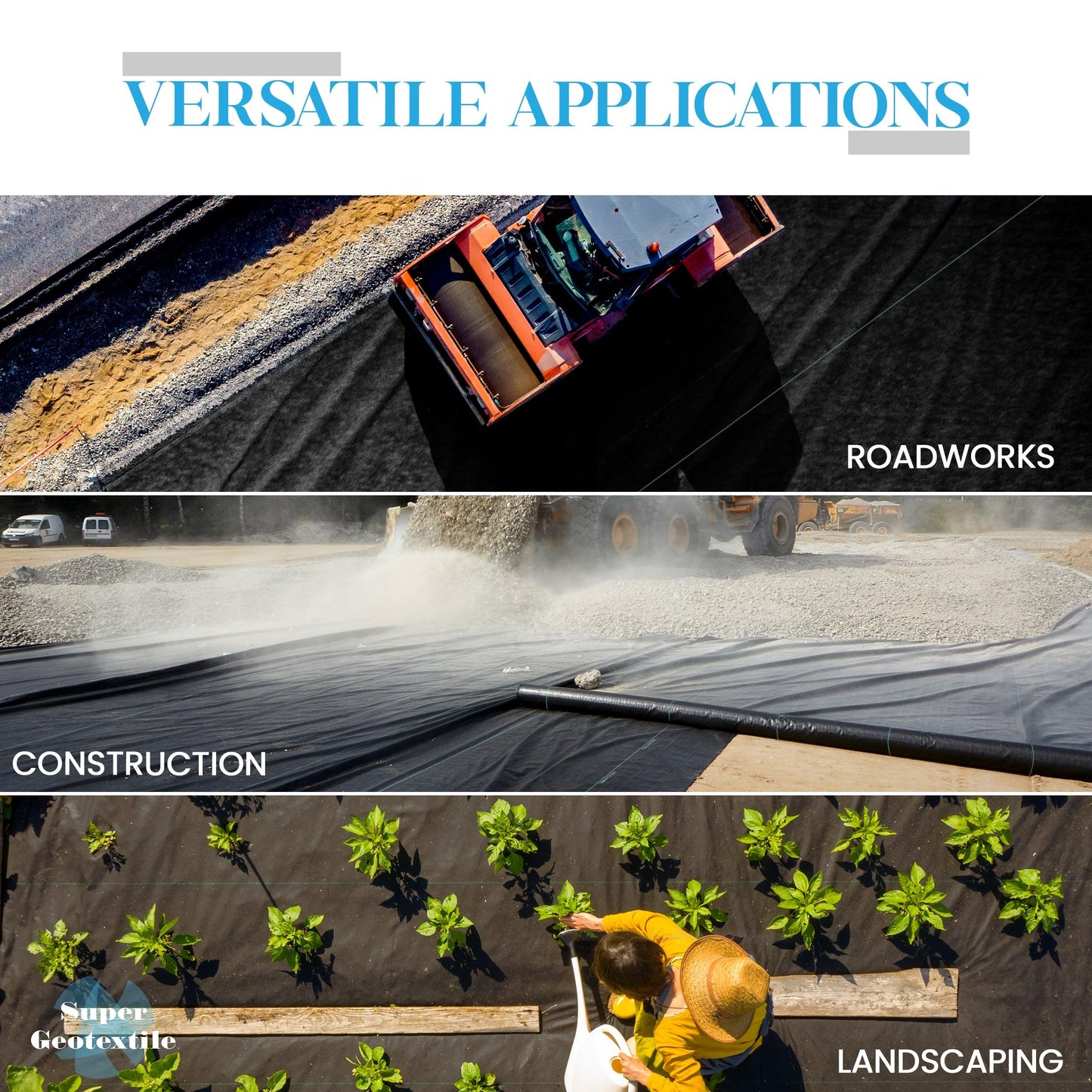 Super Geotextile Woven Geotextile Fabric for Driveway and Road Stabilization, Construction Underlayment, Erosion Control, Commercial Grade 50 Year for Gravel Roads and Pavers (20x30) Ships Folded