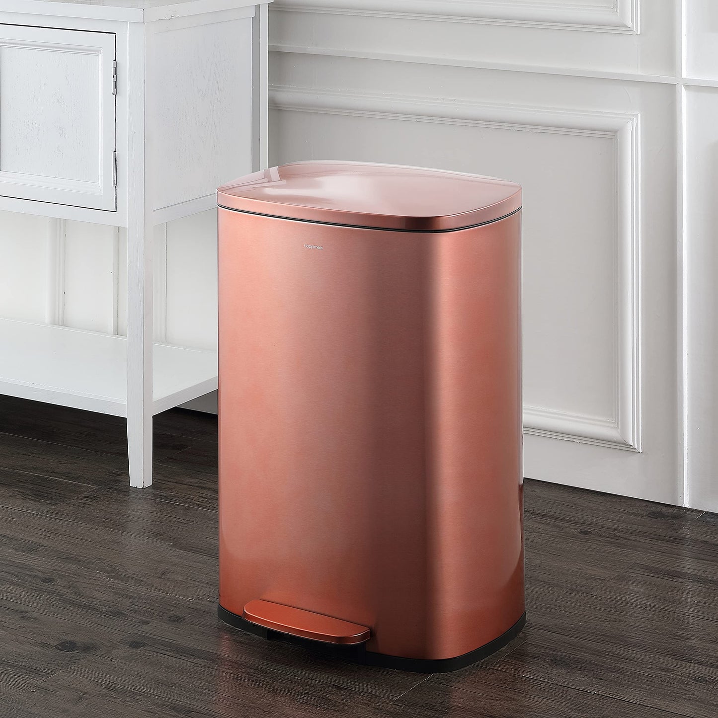 happimess HPM1006D Connor Rectangular 13-Gallon Trash Can with Soft-Close Lid and Free Mini Trash Can, Fingerprint Resistant, Modern, Minimalistic for Home, Kitchen, Office, Bathroom, Rose Gold