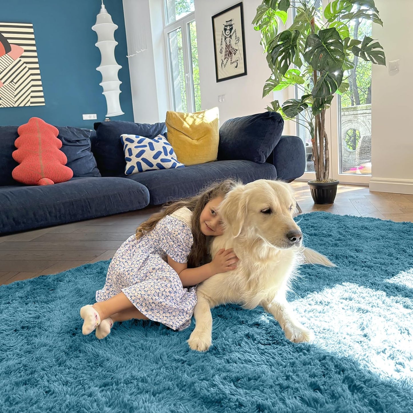 OLANLY 8x10 Large Area Rug - Soft Fluffy Shaggy Carpet for Living Room & Bedroom | Slate Blue