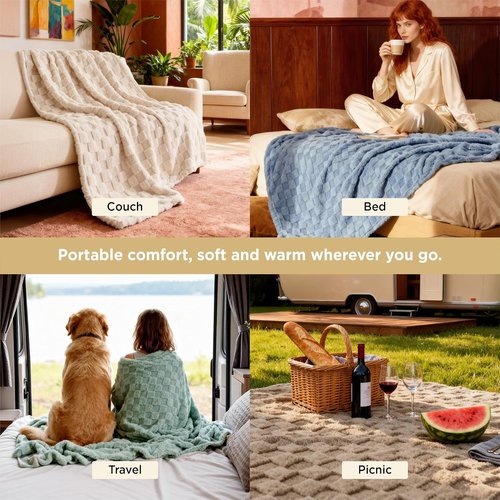 Bedsure GentleSoft Throw Blanket - Cozy Sage Green Checkered Fleece for Couch | 50x60 Inches, Perfect Gift for Moms and Girls