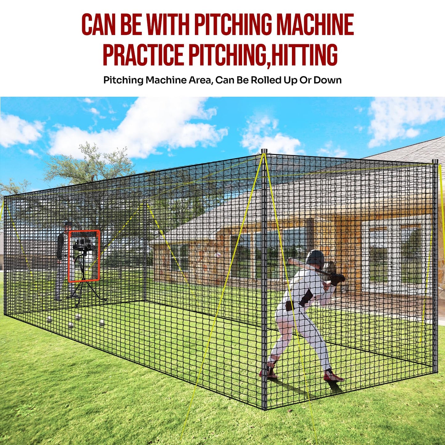 PLAYAPUT Portable Baseball & Softball Batting Cage,22FT x 12FT x 8FT Batting Cage Net With Pitching Machine Hole,Detachable Door,Target,And Guide Ropes,Easy Setup Batting Cages For Backyard,Park,Field