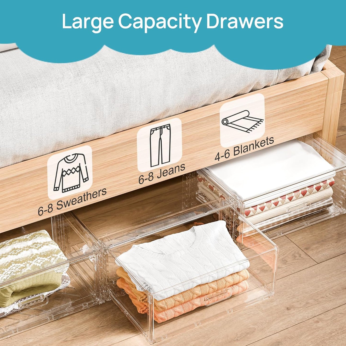 Vtopmart Large Clear Stackable Storage Drawers - 27QT Plastic Closet Bins | Dust-Proof Underbed Organizer for Clothing